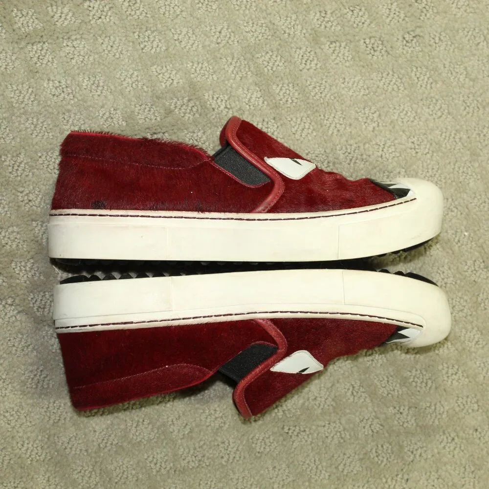 Fendi Women's Size 6 / 36 Red Monster Eyes Leather Calf Hair Sneakers COA